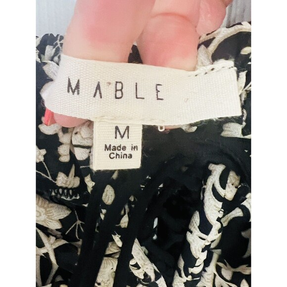 Mable Black Beige Floral Rouched Cropped Top Medium M Balloon Sleeve - Picture 7 of 9